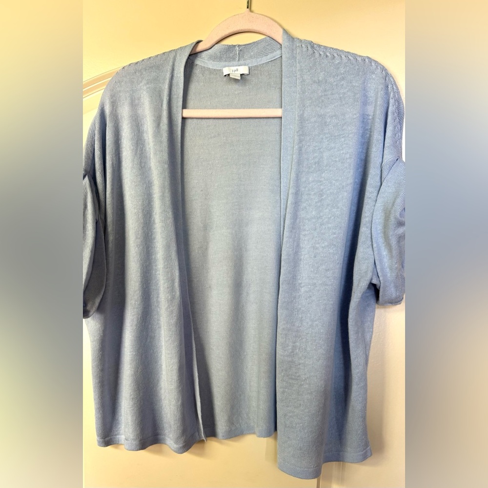 J. Jill Periwinkle Soft Linen Knit,Sz M,Open Cardigan